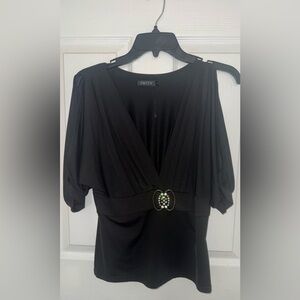Black Top with Embellished Waist Open Shoulder with sleeves